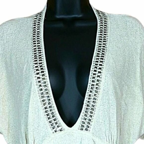 Michael Kors Swim Cover Womens Sz S Ivory Linen Blend Baby Doll Tunic V Neck Top - Picture 3 of 6